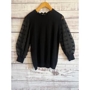 Adrianna Pappell Sheer Dot Sleeve Sweater Top Size Medium